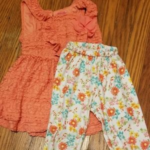 Coral lace.sleeveless tunic set